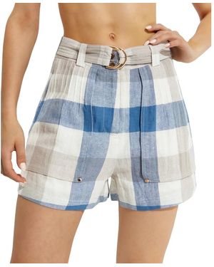 Ixiah Blauw Geruite Hoge Taille Shorts
