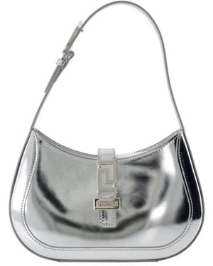 Versace Silberne Leder-Schultertasche - Grau