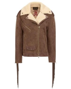Roberto Cavalli Jassen ,Bruin ,Bruine Fringe Bikerjas Vrouw
