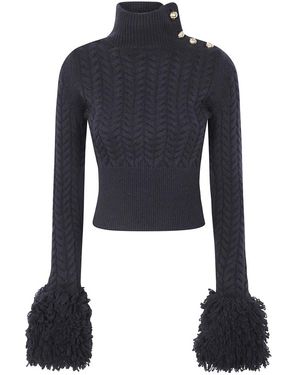 Patou Gemütlicher Pelzstrickpullover - Blau