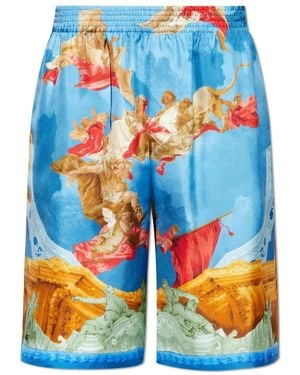 Versace Zijden Shorts Met Print - Blauw