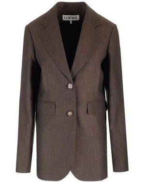 Loewe Linnen Getailleerde Single-Breasted Blazer - Bruin