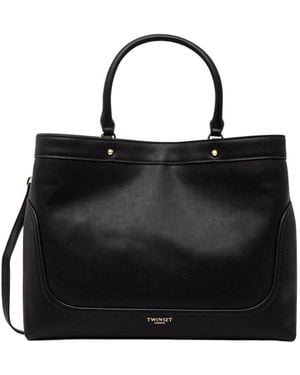 Twinset Shopper-Tasche Mit Glattleder-Finish - Schwarz