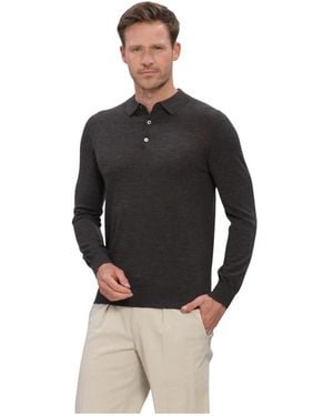 Profuomo Truien & Vesten ,Grijs ,Wol Longsleeve Polo Knit - Zwart