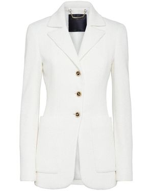 Philipp Plein Jassen ,Wit ,Katoen Stretch Blazer Met Drie Knopen