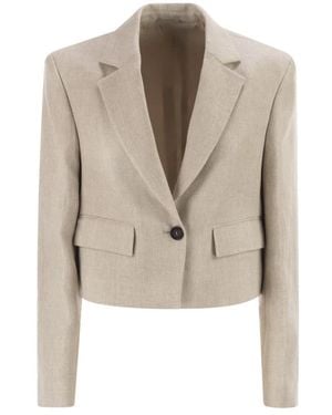Brunello Cucinelli Jassen ,Katoen Chevron Cropped Blazer - Naturel