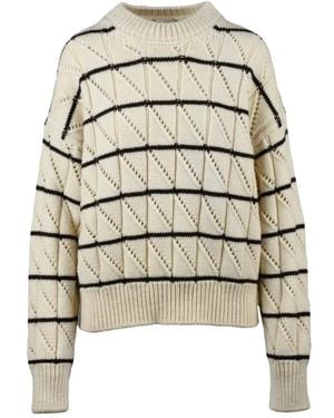 Alysi Rundhals-Strickpullover Mit Lochmuster - Natur