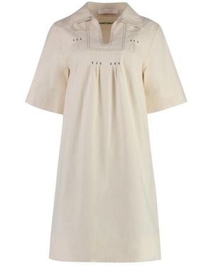 See By Chloé V-ausschnitt baumwoll-minikleid mit kontrastnähten - Natur