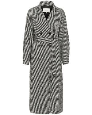 Gestuz Jassen ,Grijs ,Zwart/Wit Boucle Jas Met V-Hals