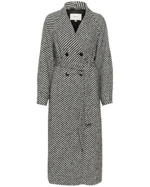 Gestuz Jassen ,Grijs ,Zwart/Wit Boucle Jas Met V-Hals