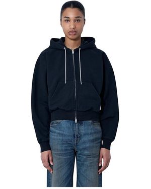 Alexander Wang Hoodies & Sweatvesten ,Zwart ,Katoen Zip-Front Hooded Sweatshirt - Blauw