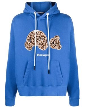 Palm Angels Leopard Bear Hoodie Mit Leopardenmuster - Blau