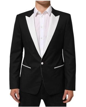 Dolce & Gabbana Black White Martini 1 Button Men Suit Blazer