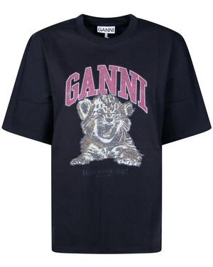 Ganni Tops ,Zwart ,T-Shirts - Blauw