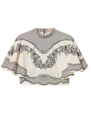 Twinset Overhemden ,Wit ,Cropped Satin Jacquard Blouse
