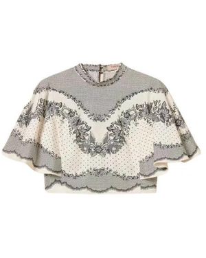 Twinset Overhemden ,Wit ,Cropped Satin Jacquard Blouse