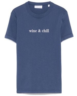Maison Labiche Besticktes Blaues Baumwoll-T-Shirt