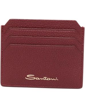 Santoni Accessoires ,Rood ,Leer Tumbled Leather Credit Card Holder