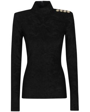 Balmain Schwarzes Oberteil Mit Barockem Bouclette-Motiv