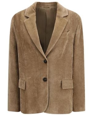 Brunello Cucinelli Jassen ,Fluïde Corduroy Blazer Met Monile - Naturel