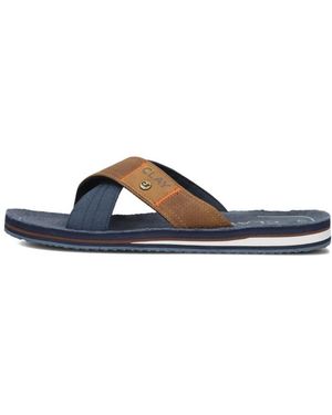 CLAY Schoenen ,Bruin ,Linnen Leren Slippers - Blauw
