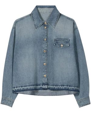 Luisa Cerano Overhemden ,Blauw ,Denim Cropped Denim Shirt Met Raw Zoom