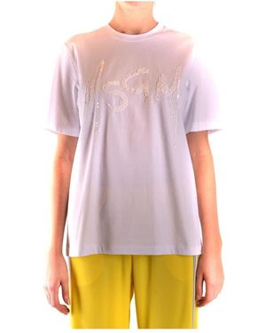 MSGM Tops ,Wit ,T-Shirt Met Korte Mouwen - Paars
