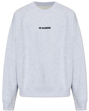 Jil Sander Hoodies & Sweatvesten ,Grijs ,Katoen Logo Sweatshirt - Blauw