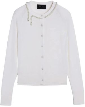 Simone Rocha Beaded Classic Merino Silk Cardigan - Wit