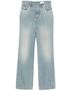 McQueen Jeans ,Blauw ,Katoen Crystal Embroidery Straight Leg Jeans