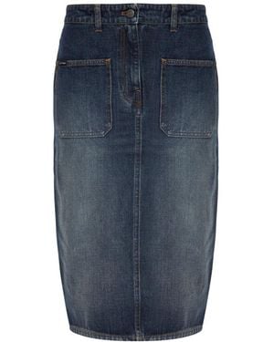 Courreges Patch-Pocket Denim Midi Skirt - Blau