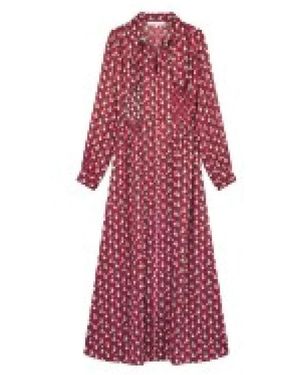 Maison Kitsuné Kleedjes ,Veelkleurig ,Floral Stripes Lange Jurk - Rood