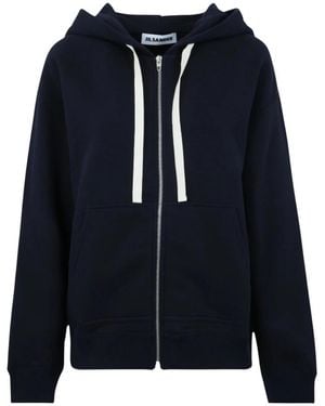 Jil Sander Hoodies & Sweatvesten ,Blauw ,Katoen Hooded Zip Sweatshirt