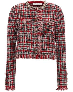 Self-Portrait Jassen ,Veelkleurig ,Katoen Cropped Jacket - Rood