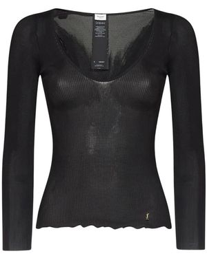 Saint Laurent V-Neck Knitwear - Negro