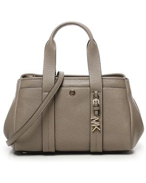 Michael Kors Taupe Leder Umhängetasche Mit Metall Details - Grau