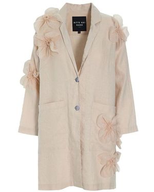 Bitte Kai Rand Lässige leinenjacke mit tüllblumen - Natur