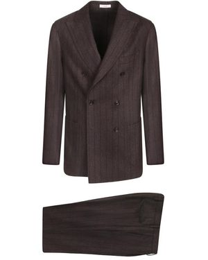 Boglioli Kostuums ,Bruin ,Wol Flanellen Double-Breasted Pak - Zwart