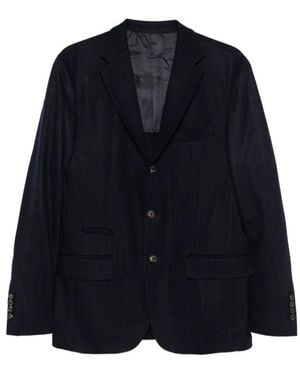 Eleventy Blauwe Wollen Jurk Pinstripe Knoopsluiting