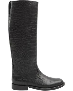 Paris Texas Kniehohe Stiefel Aus Krokodilgeprägtem Leder - Schwarz