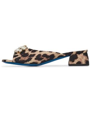 Loriblu Mules Aus Leopardenmusterstoff Mit Eingefassten Steinen - Braun