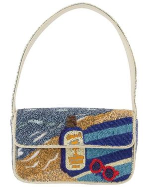 STAUD Tommy Beaded Schultertasche - Blau