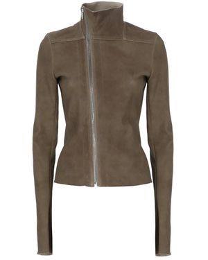 Rick Owens Jassen ,Bruin ,Leer Leren Jack Met Hoge Kraag - Groen