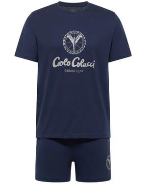 carlo colucci Herren Shorty Pyjama Set Ferremi - Blau