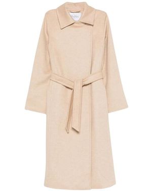 Max Mara Jassen ,Wol Halflange Jas Met Ceintuur - Naturel