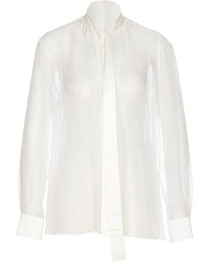 Dolce & Gabbana Overhemden ,Wit ,Zijde Blouse Met Hoge Hals En Strikdetail