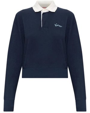 KENZO Varsity Geborduurd Poloshirt Met Lange Mouwen - Blauw