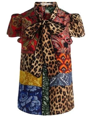 Alice + Olivia Overhemden ,Veelkleurig ,Zijden Blouse Met Strijdkraag En Patchwork-Print - Meerkleurig