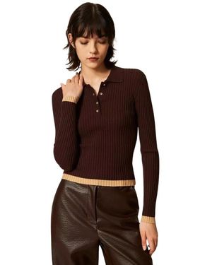 Twinset Tops ,Bruin ,Polyester Actitude Polo Knit