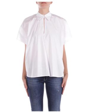 Manila Grace Weiße Button-Up Bluse Mit V-Ausschnitt